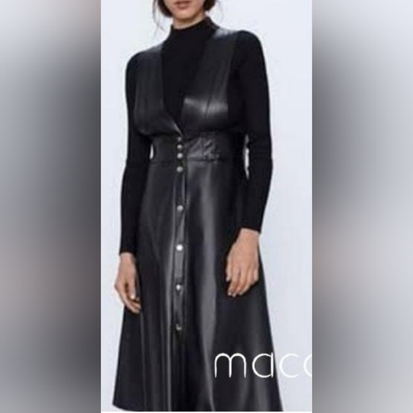 Zara pinafore Gillette dungaree faux leather dress XS - Picture 5 of 5